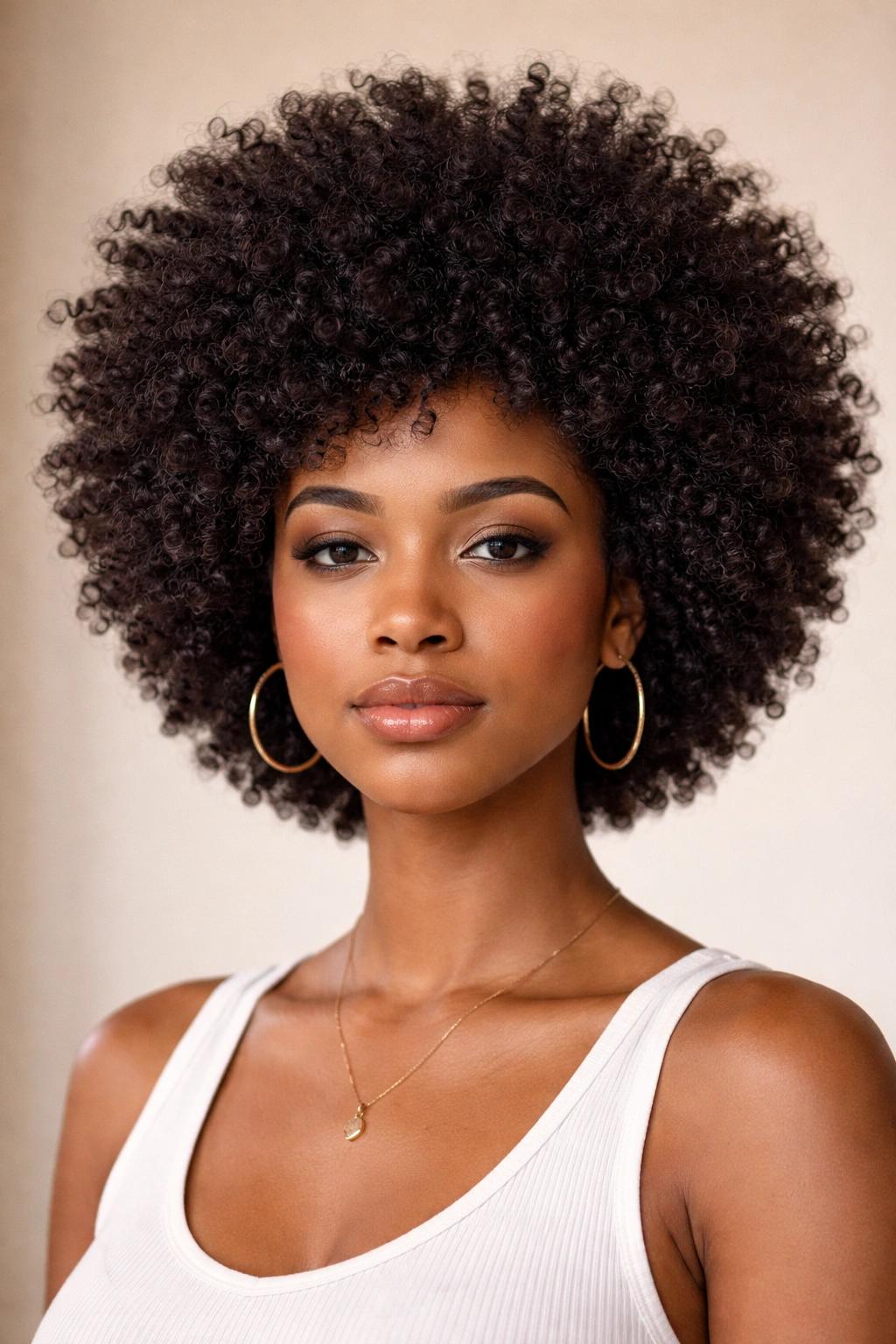 Natuurlijke afro met volle krullen