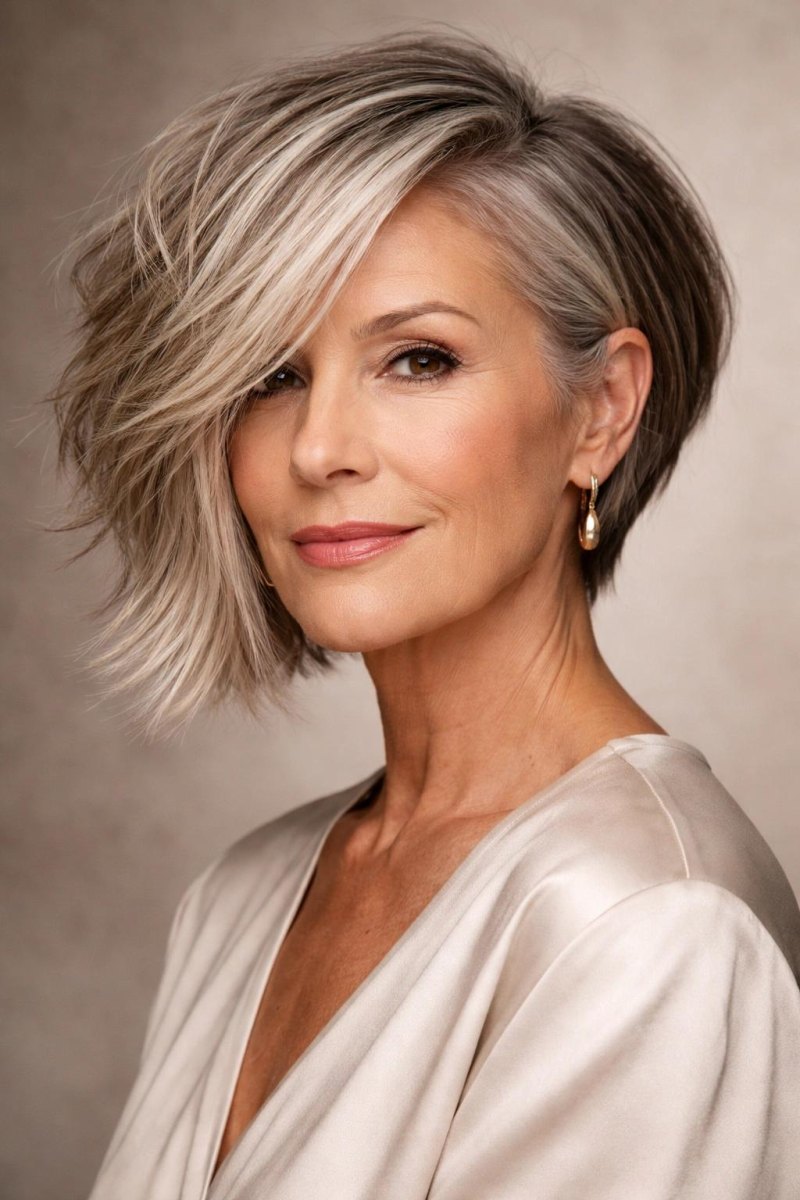 Asymmetrische blonde bob met lange zijlok