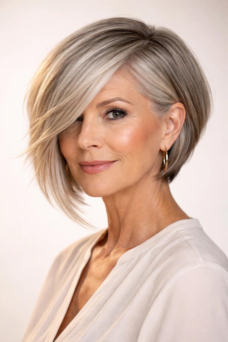 Asymmetrische bob moderne vrouw boven 50