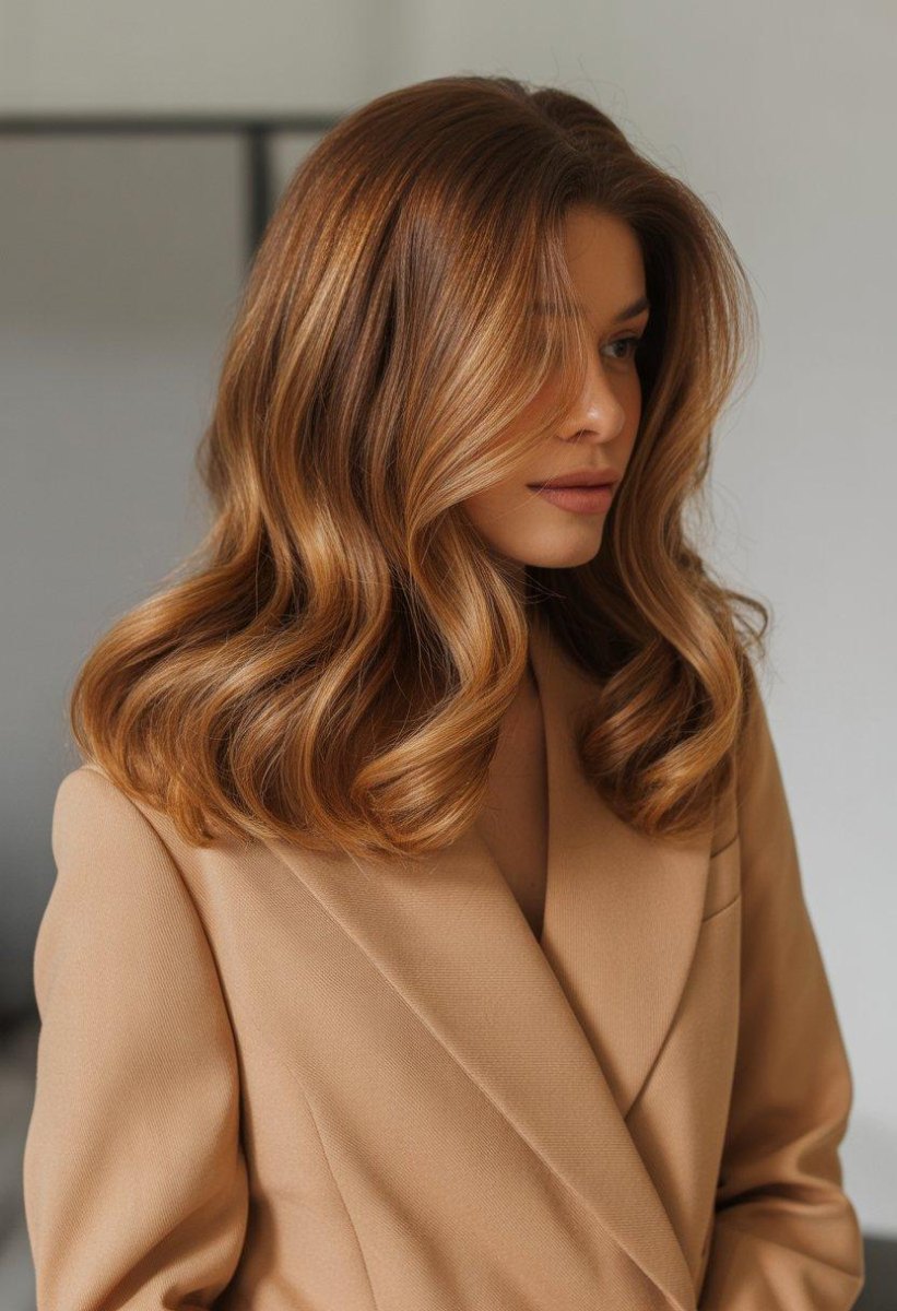 Elegante caramel haarstijl