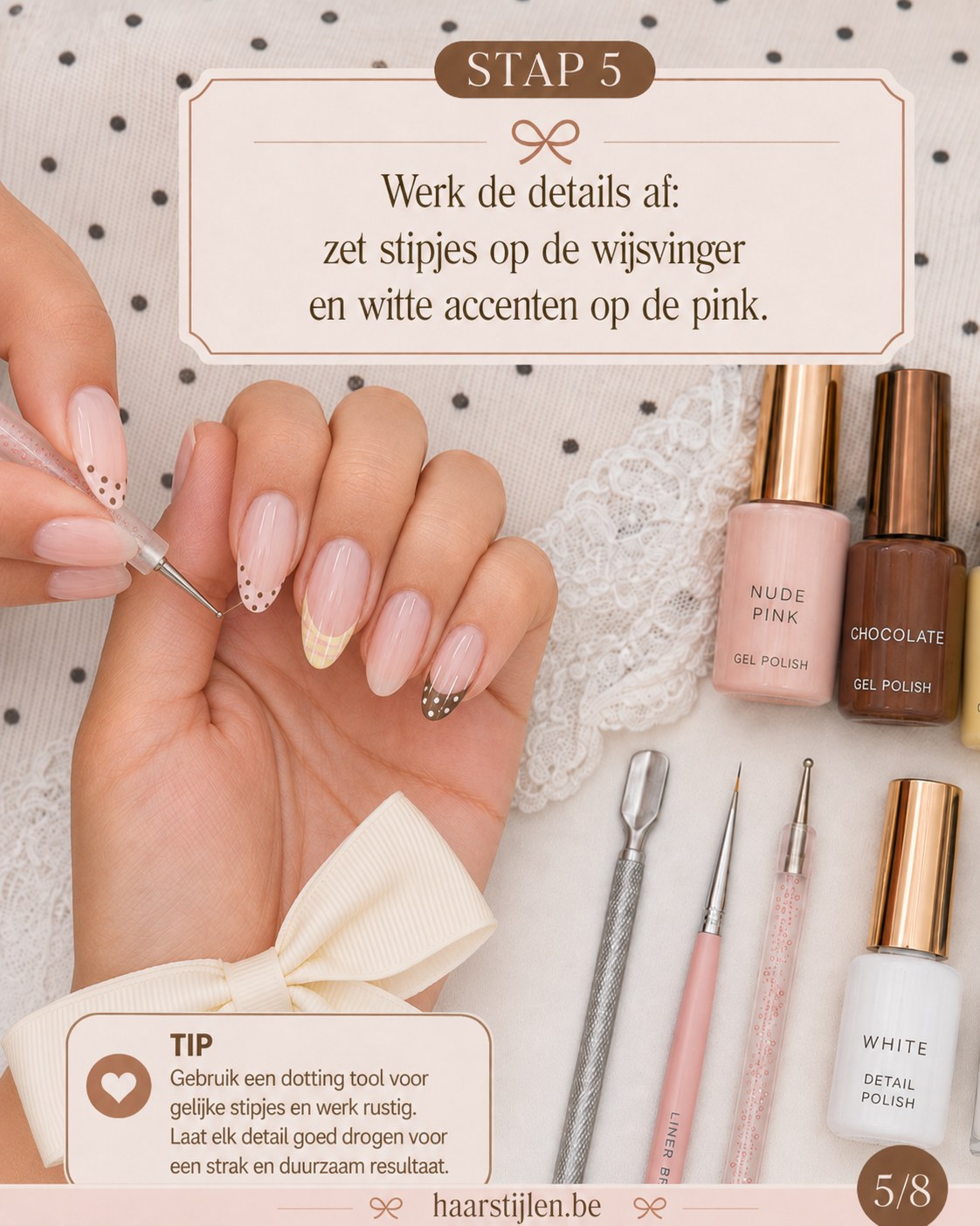 Chocolade Franse Tips Met Strikjes - Stap Voor Stap Manicure