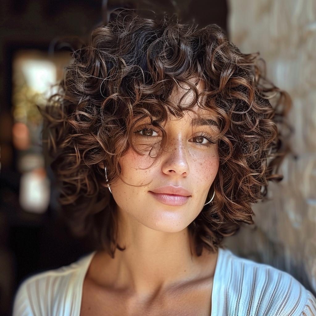Curly shag kapsel met textuur