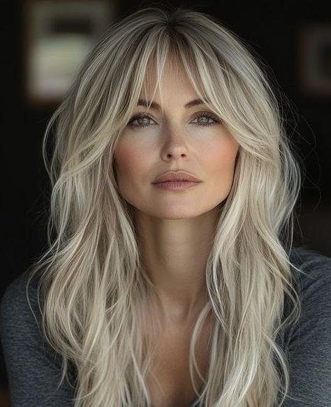 Curtain bangs met lang haar vrouw