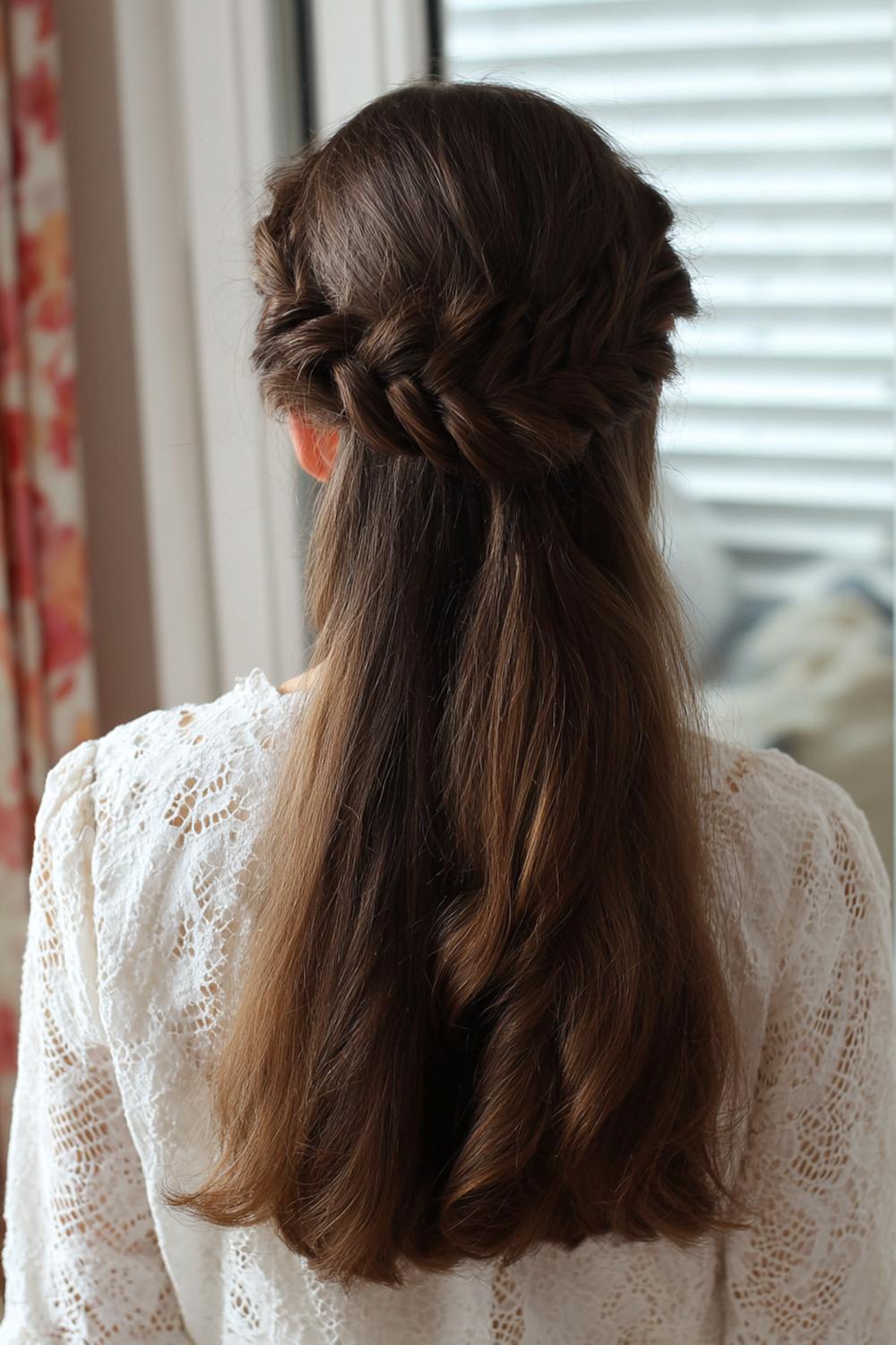 23. Dagelijkse Haar Look 2026 met stevige braid crown en losse achterkant