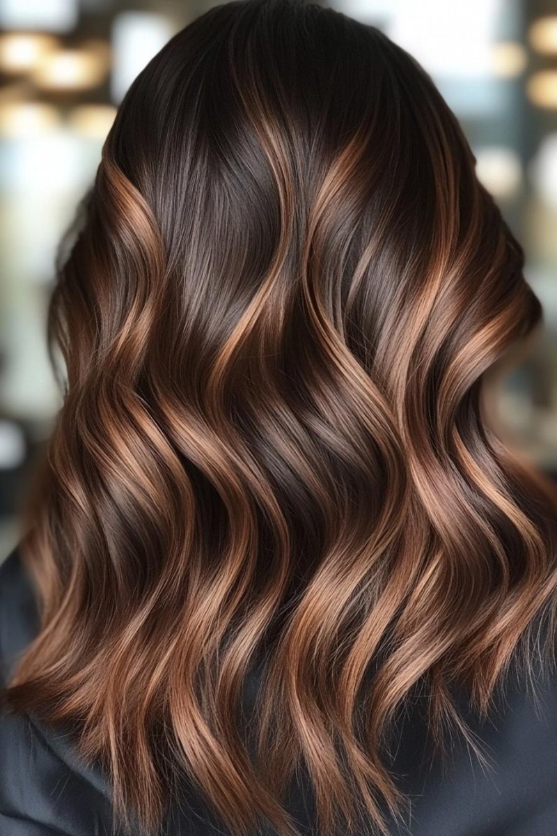 Donkerbruin haar met karamel highlights