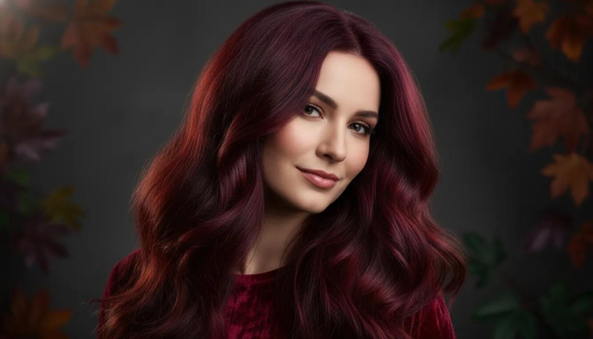 Donkerrood bordeaux haar voor herfst