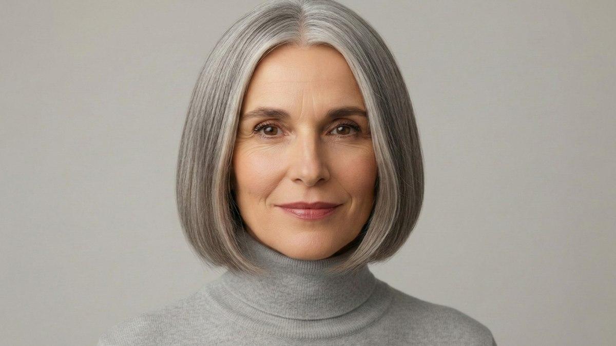 Elegante bob met natuurlijk grijs haar