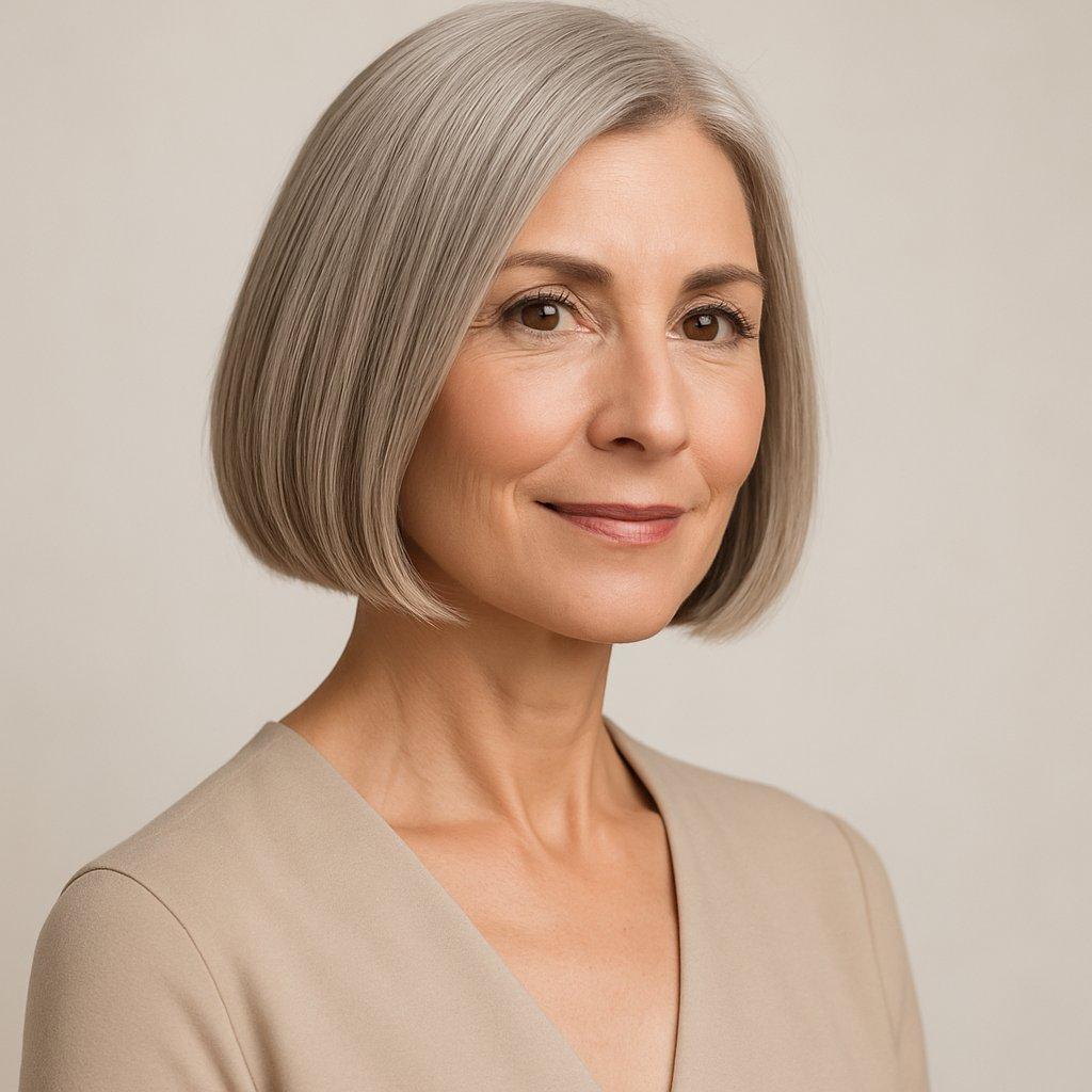 Korte bob kapsel vrouw boven 60