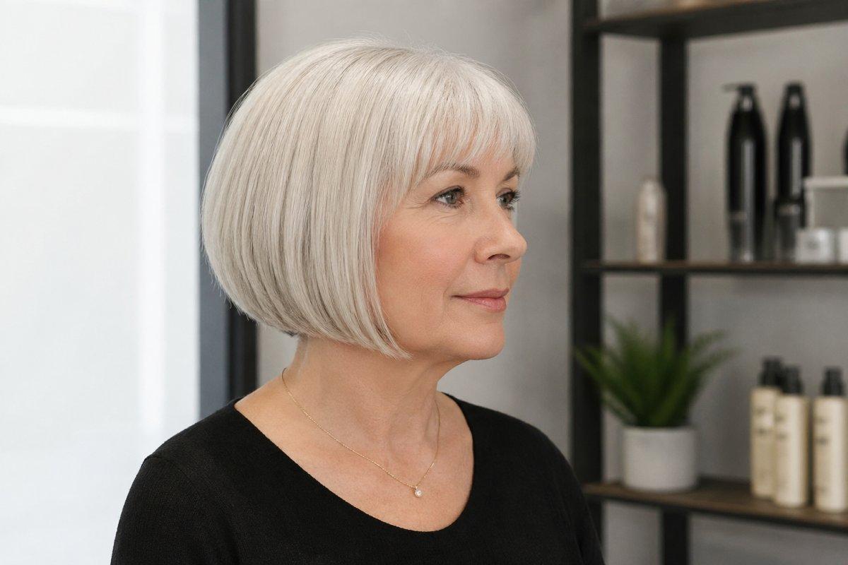 Elegante korte bob oudere vrouw