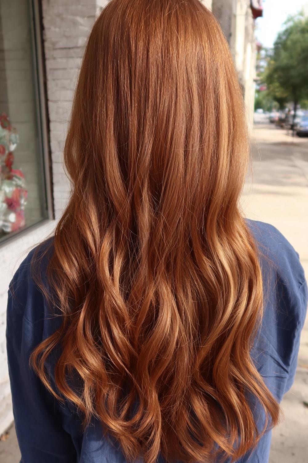 10. Frisse haarideeën 2026: koperkleurige gloss met subtiele gouden flitsen