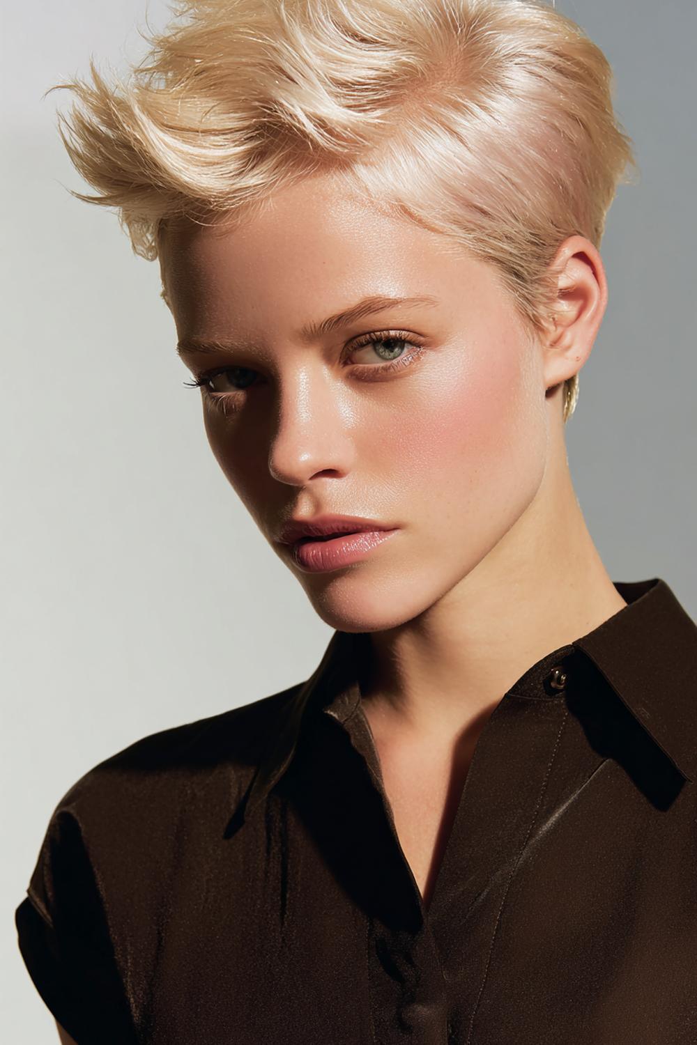 6. Frisse haarideeën 2026: pixie met zachte kuif en transparante contour