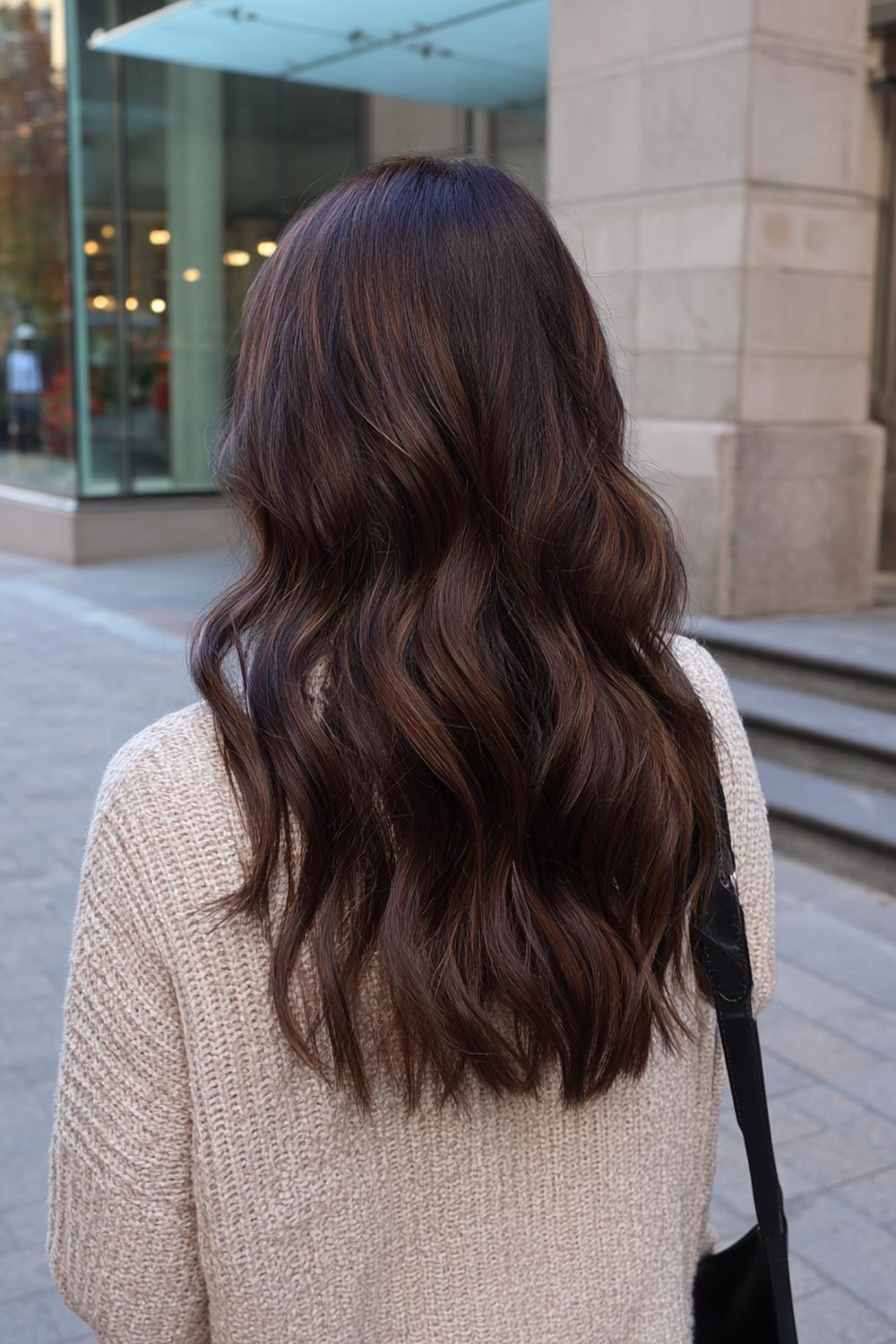 8. Frisse haarideeën 2026: glasachtige brunetint met espresso-diepte