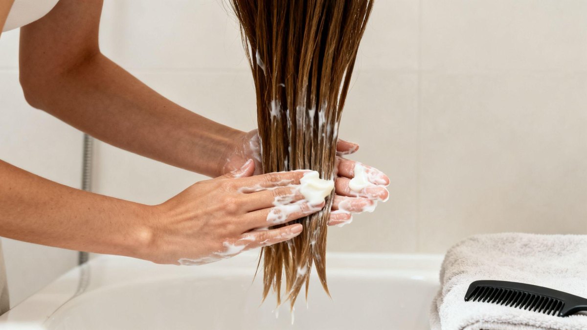 Conditioner aanbrengen op haar