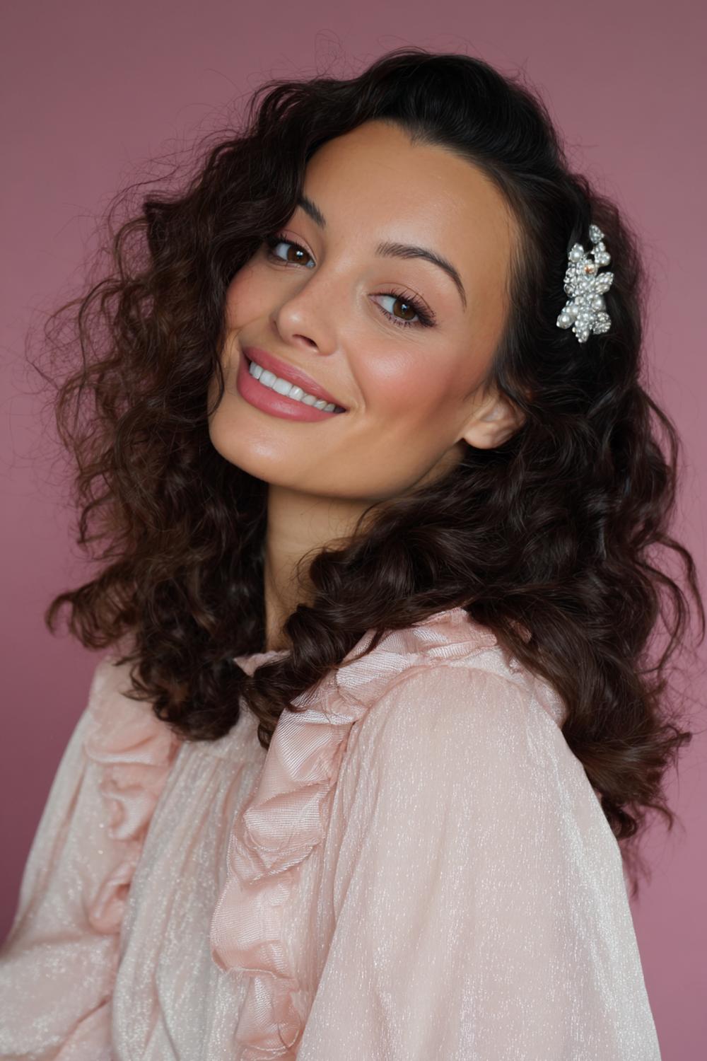 10. Glamour haarlook 2026: romantische vlechtkroon met losse krullen en glans