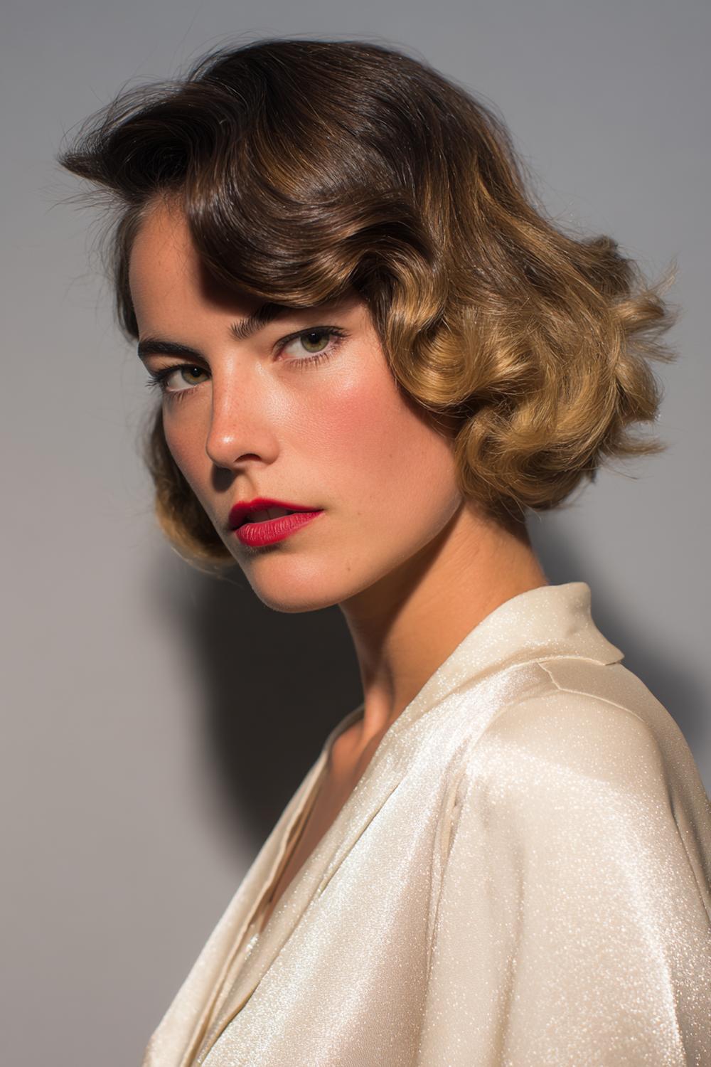 21. Glamour haarlook 2026: glossy lob met subtiele pin-krullen aan één zijde