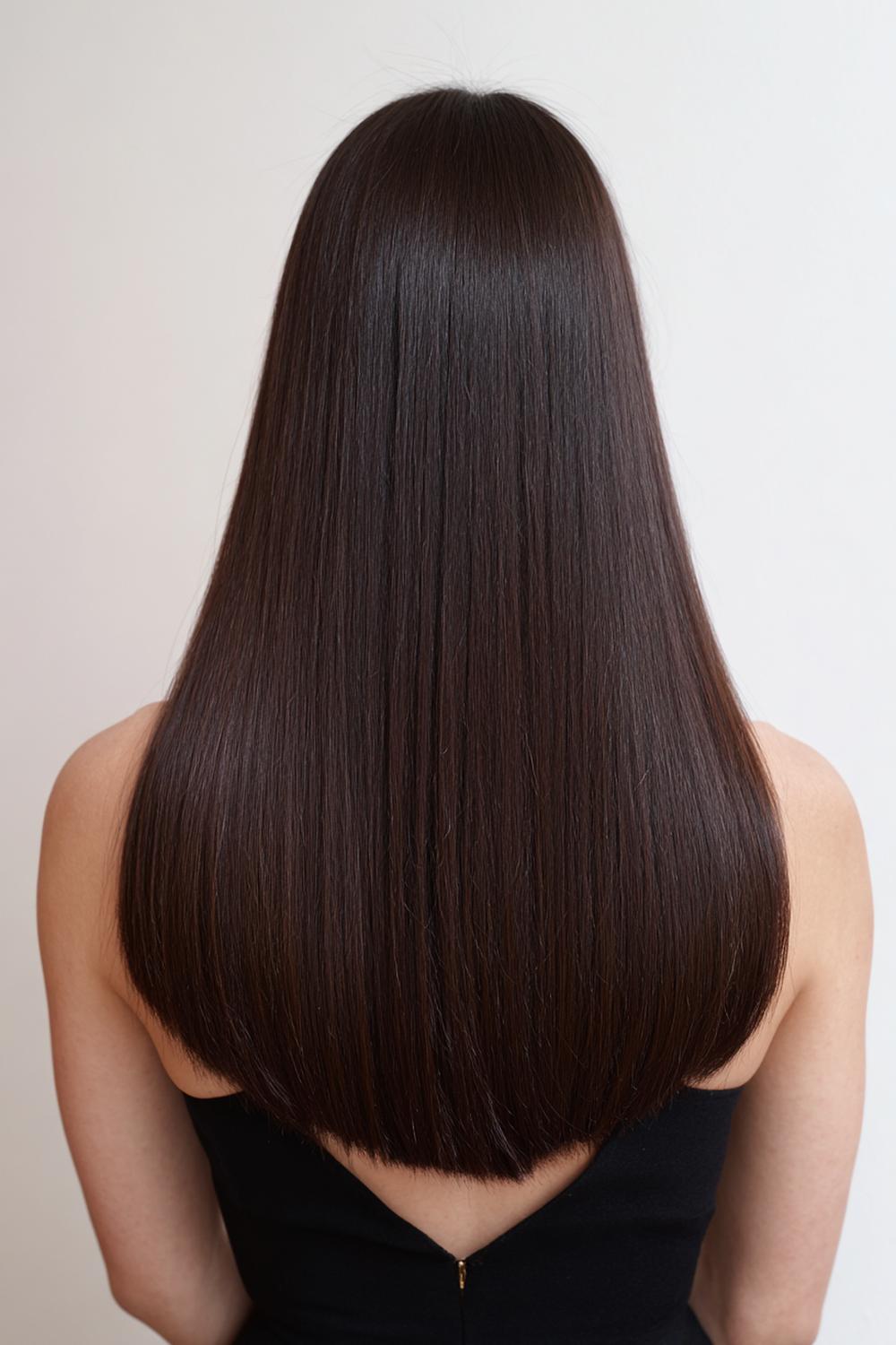 23. Glamour haarlook 2026: sleek straight hair met glanslijn en stomp afgeknipte punten