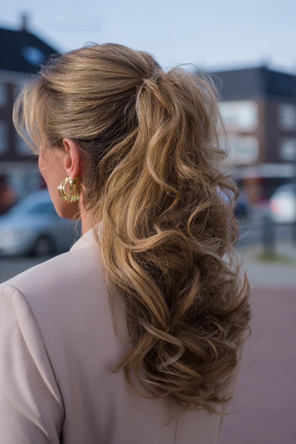 3. Glamour haarlook 2026: hoge paardenstaart met gel-glans en volume