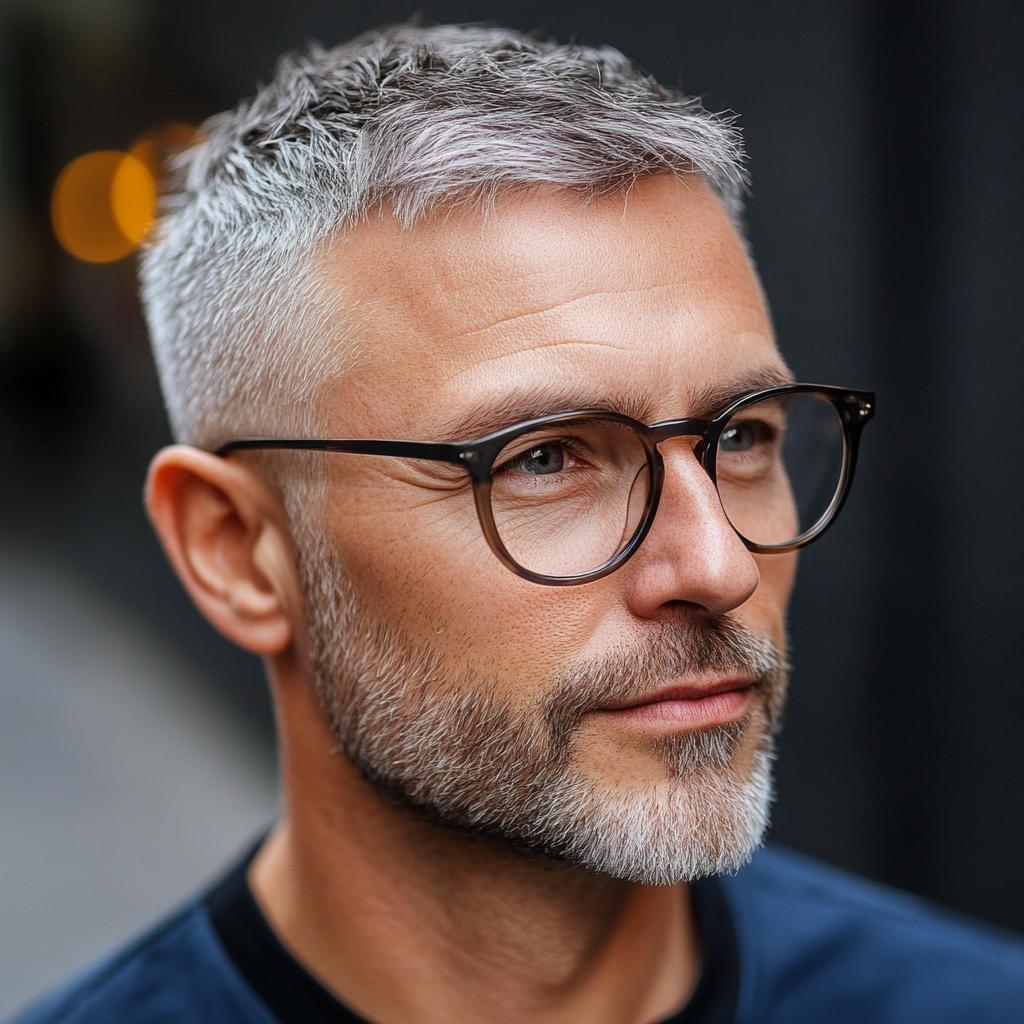Stijlvolle korte coupe met natuurlijk grijs haar