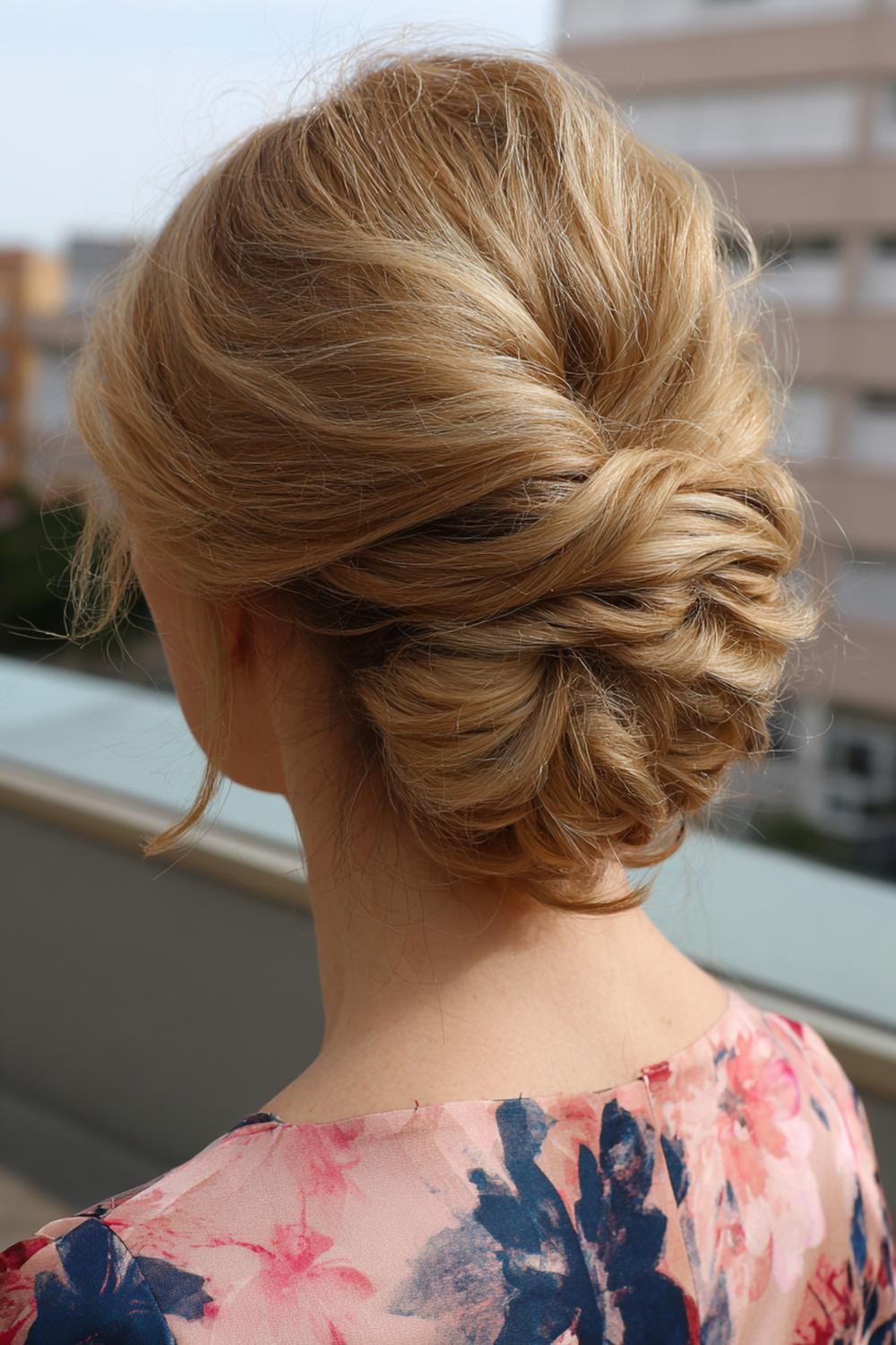 12. Haar updo met asymmetrische lage knot en diepe zijscheiding
