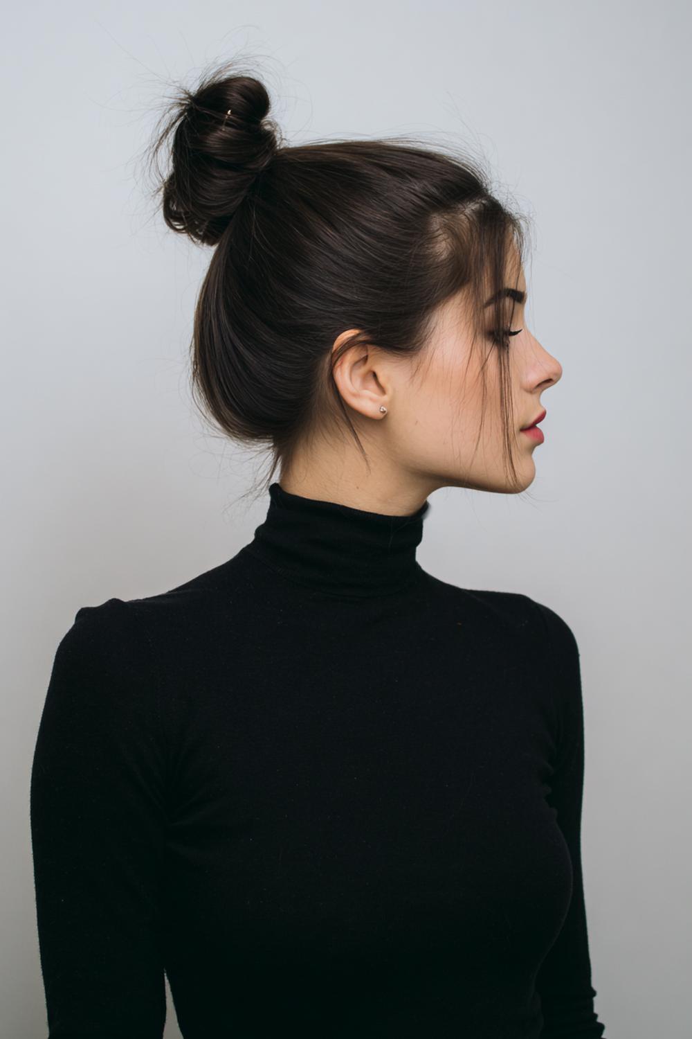 16. Haar updo met strakke ballerina bun en minimalistische lijnspelden