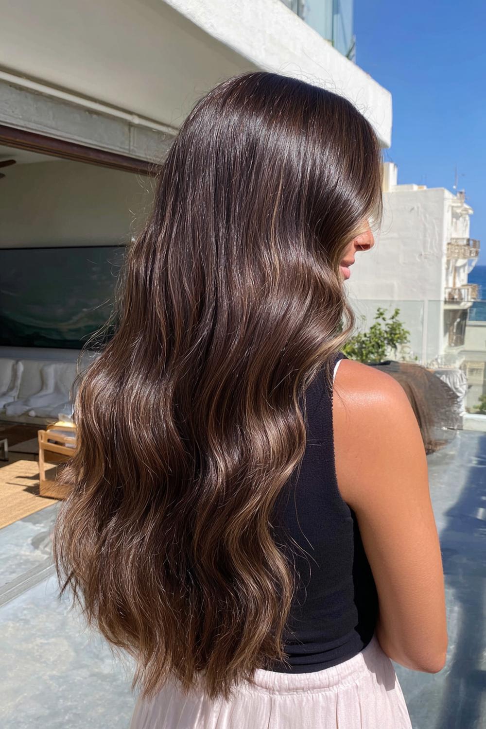 16. Haartrends Voor Zomer 2026: Espresso brunet met glanzende ‘money piece’