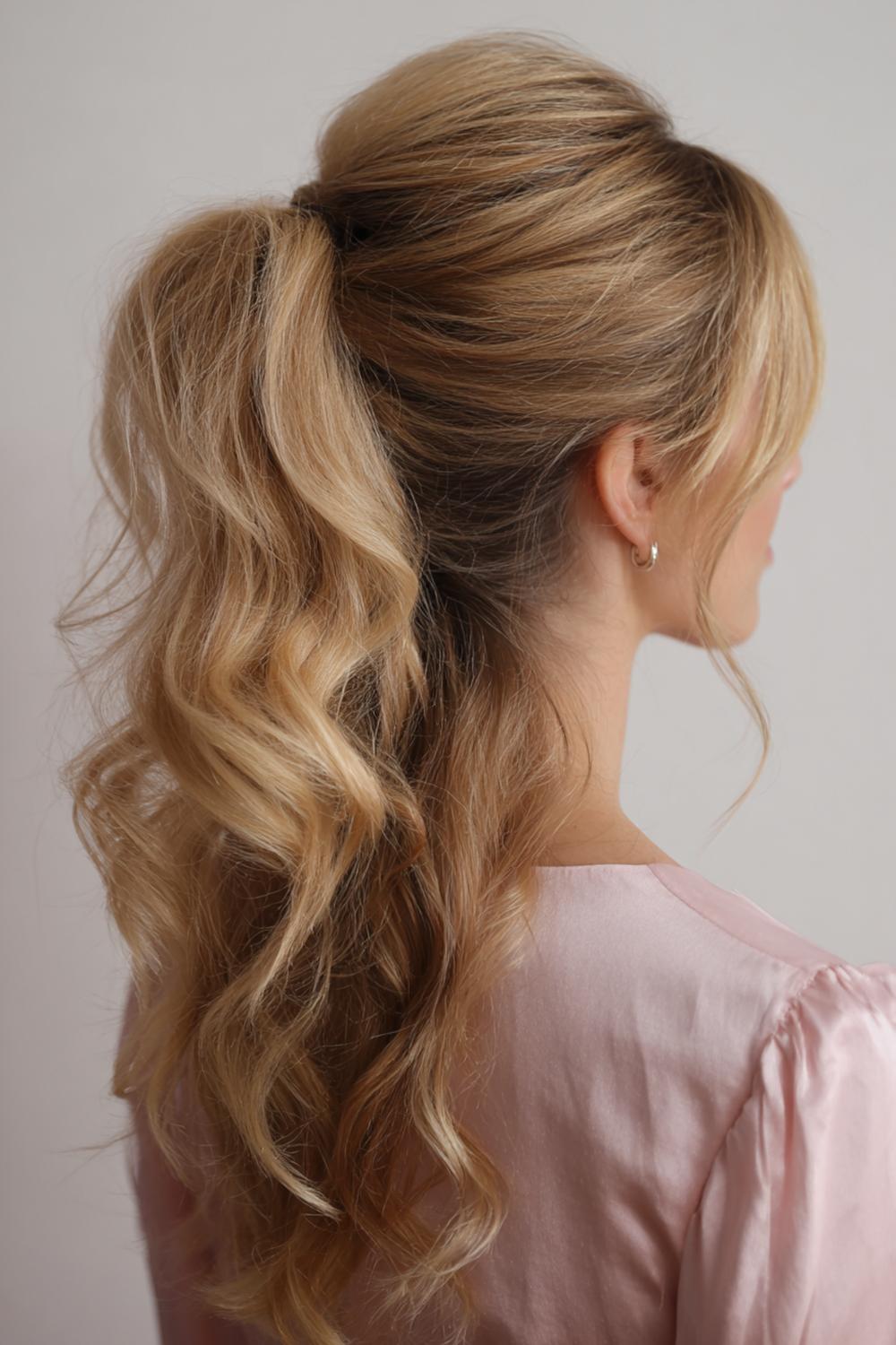 16. Halflang haar met slag kapsel met zijwaartse pony en zachte golven langs de kaaklijn