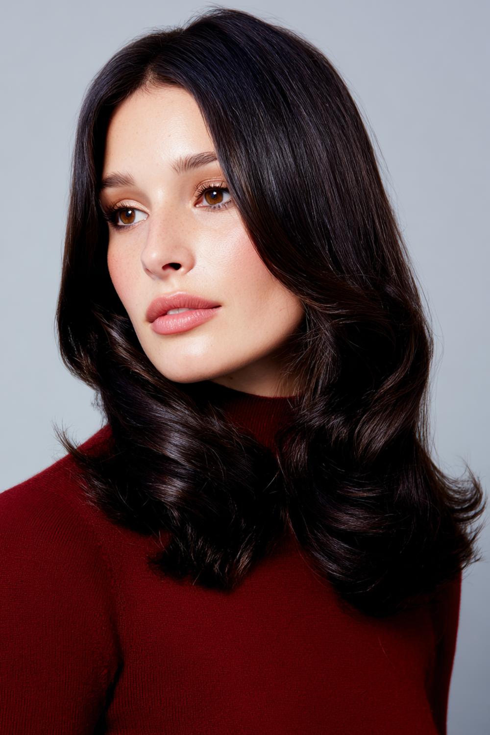 17. Halflang haar met slag kapsel met gladde aanzet en ‘mermaid waves’ in de lengtes