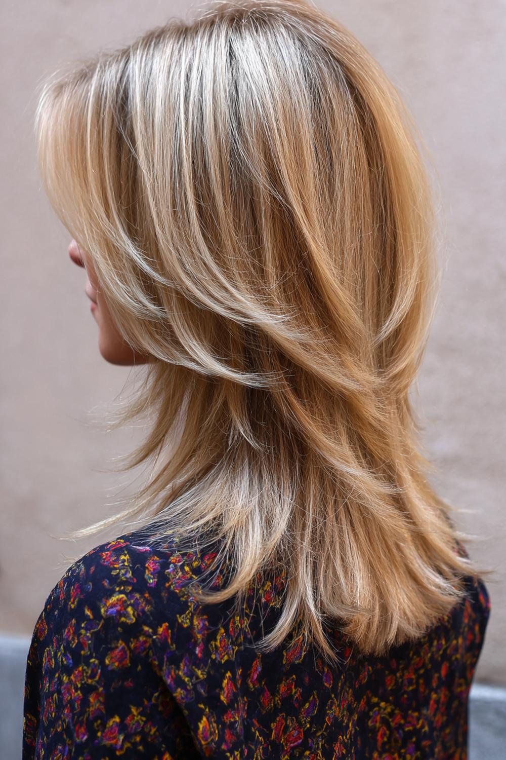 24. Halflang haar met slag kapsel met gelaagde shag en nonchalante, droge textuur