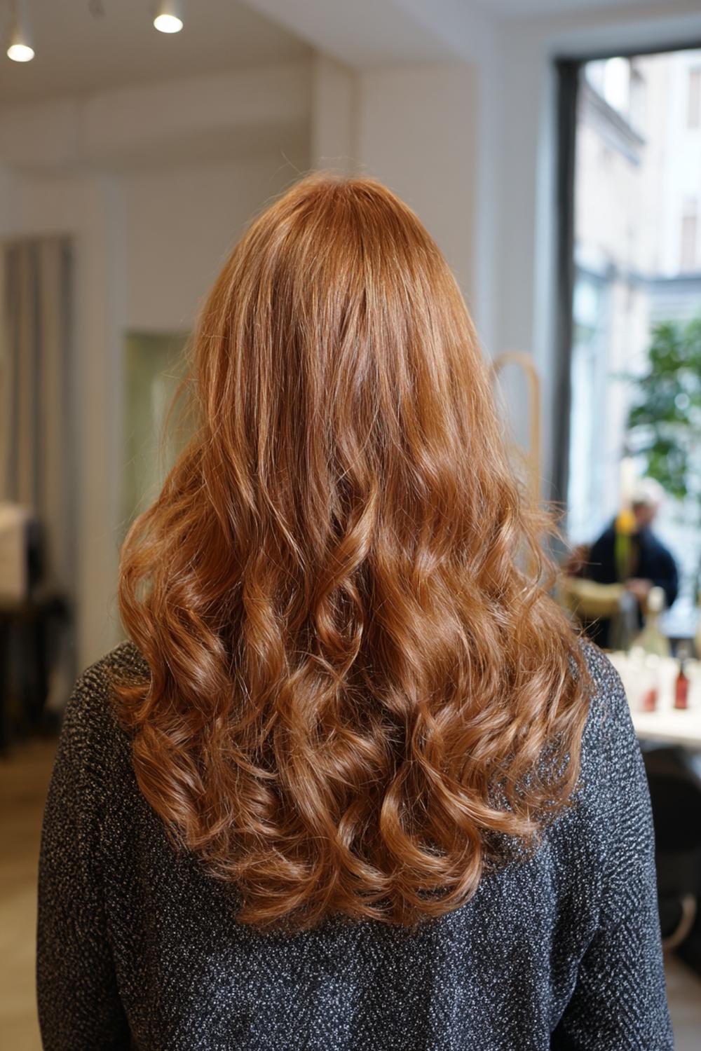 26. Halflang haar met slag kapsel met zachte ringlets en definitieserum op de punten