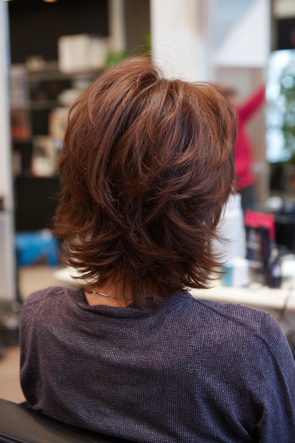 3. Halflang haar met slag kapsel met diepe zijscheiding en volumineuze wortellift