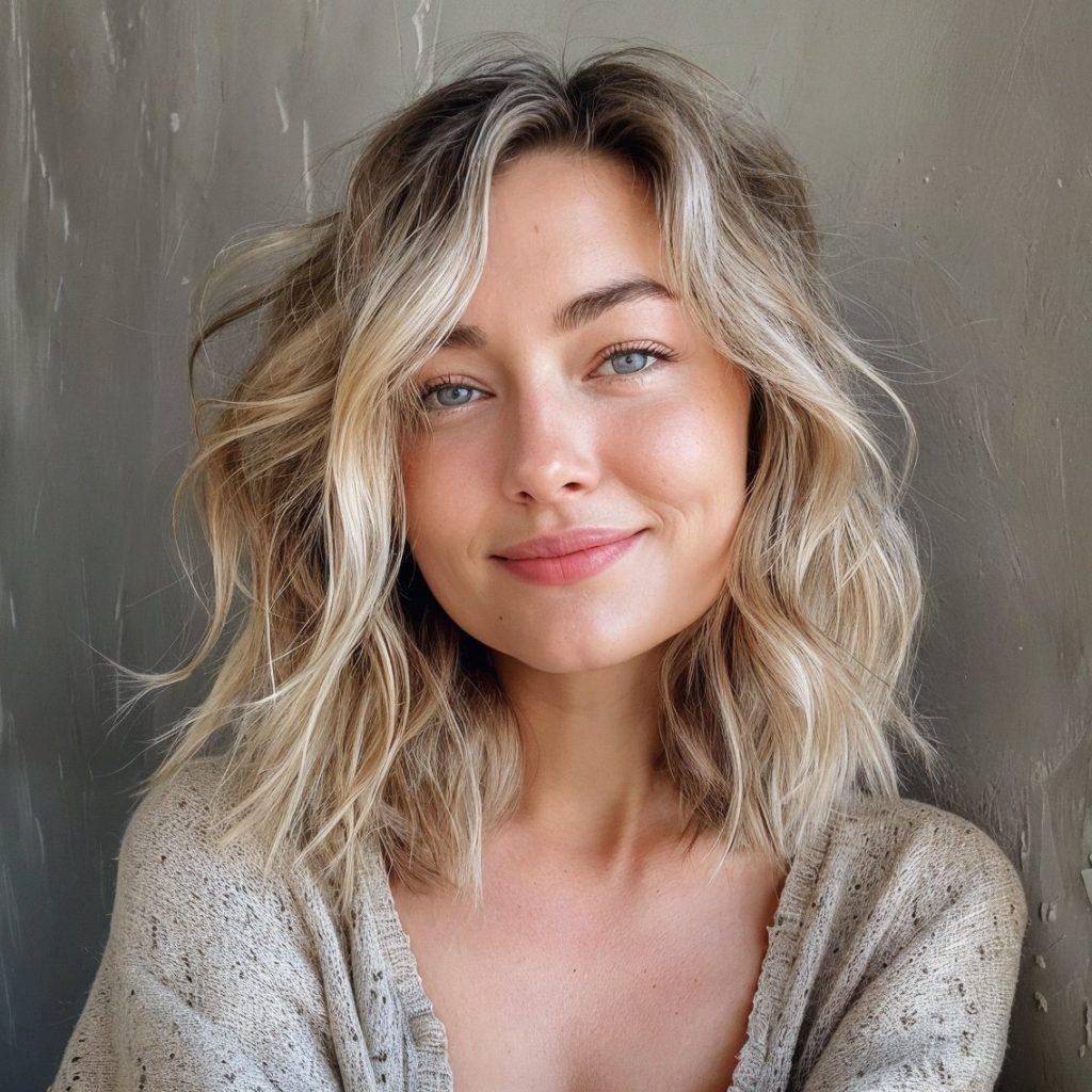 Halflang blond haar met zachte losse beach waves