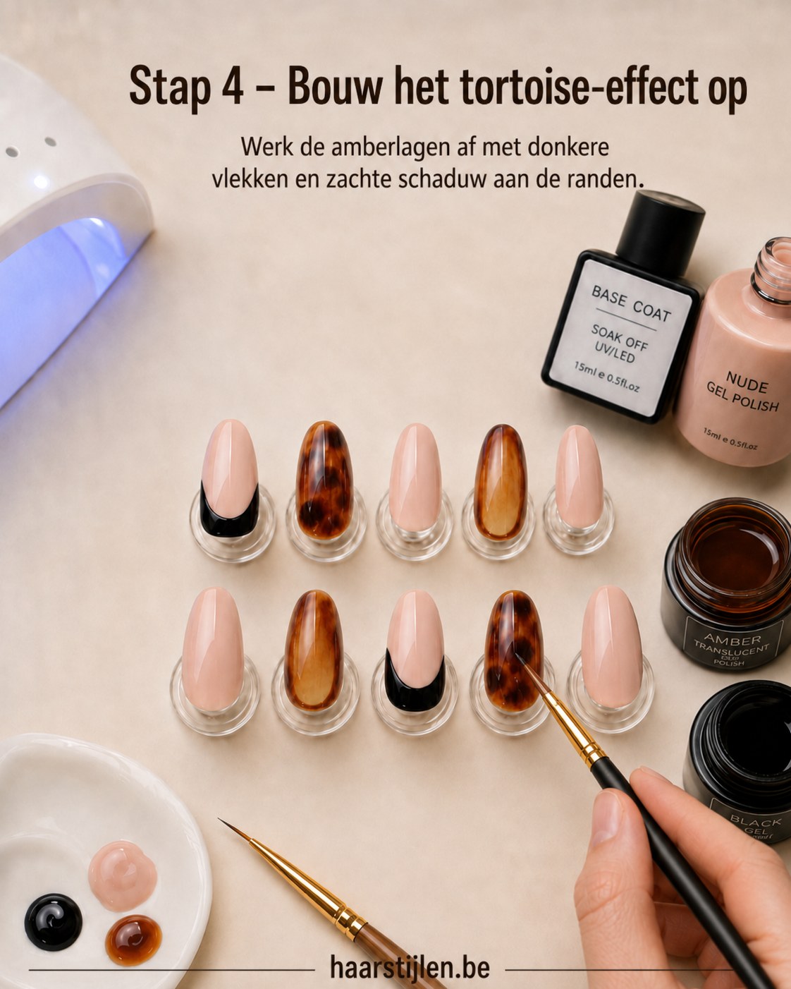 Donkere vlekken en schaduw bouwen het tortoise-patroon op voor tijgerprint herfstnagels