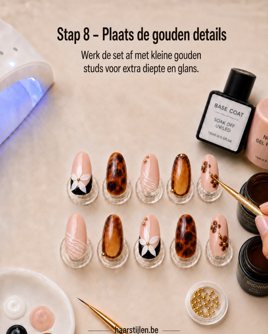 Herfstnagels Bruin Goud - Tijgerprint En Bloem, Stap