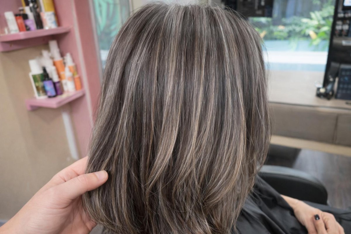 Highlights mengen met grijs haar
