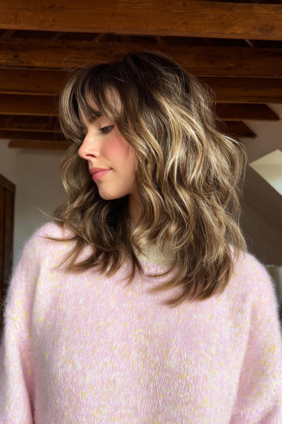 Halflang Golvend Haar Met Highlights