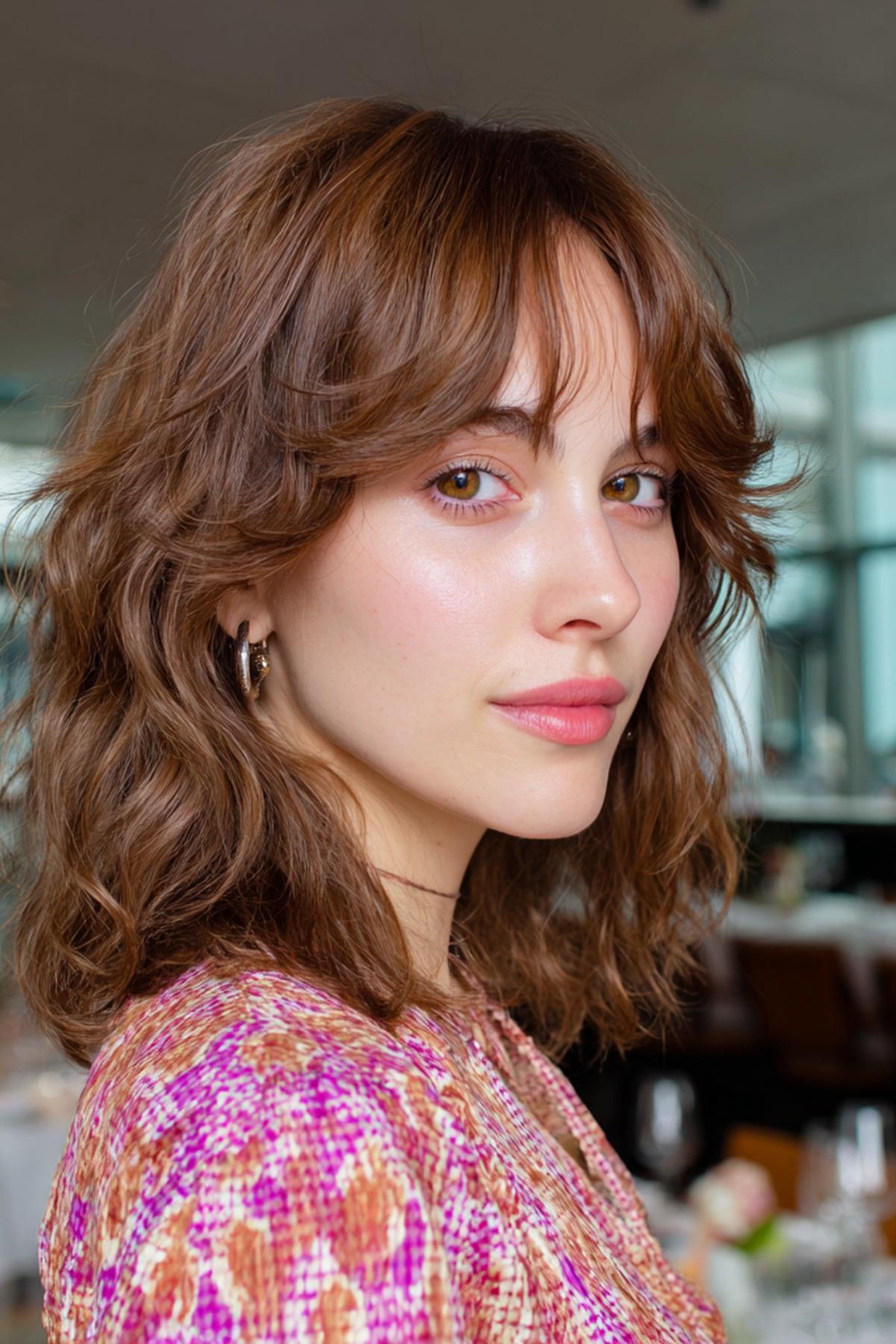 Halflang Koperbruin Golvend Haar Met Pony