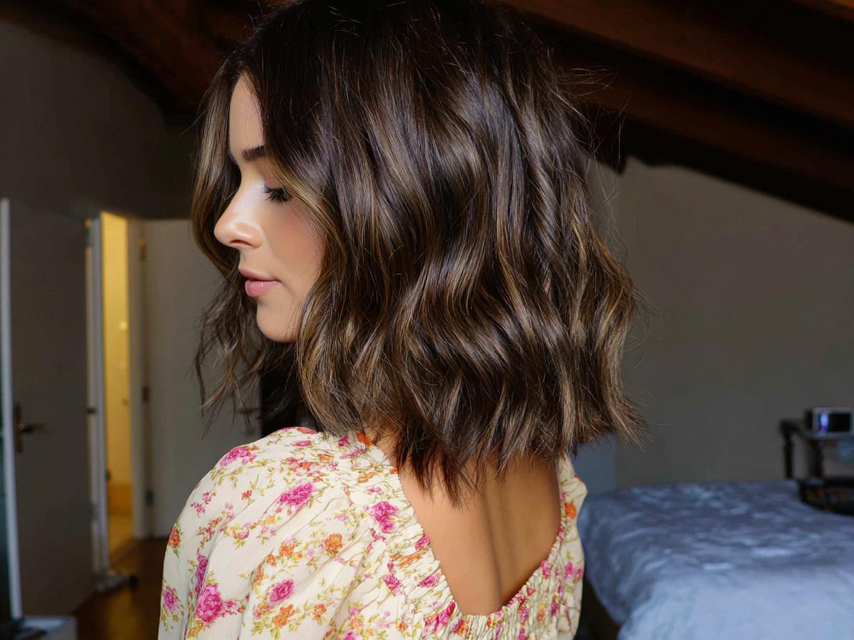 Bruine Golvende Lob Met Balayage