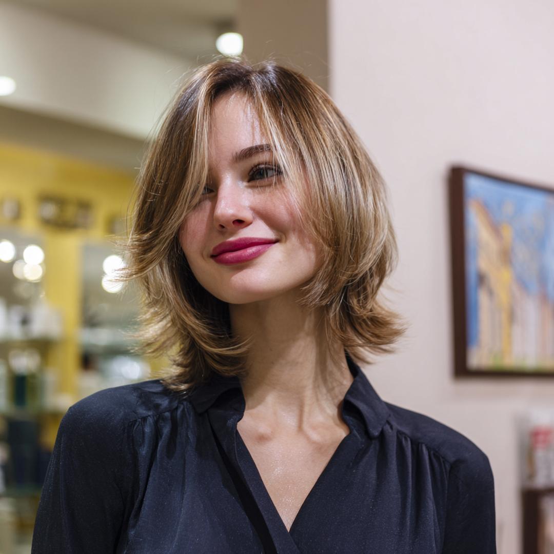 Halflange Laagjes Bob Met Gordijnpony