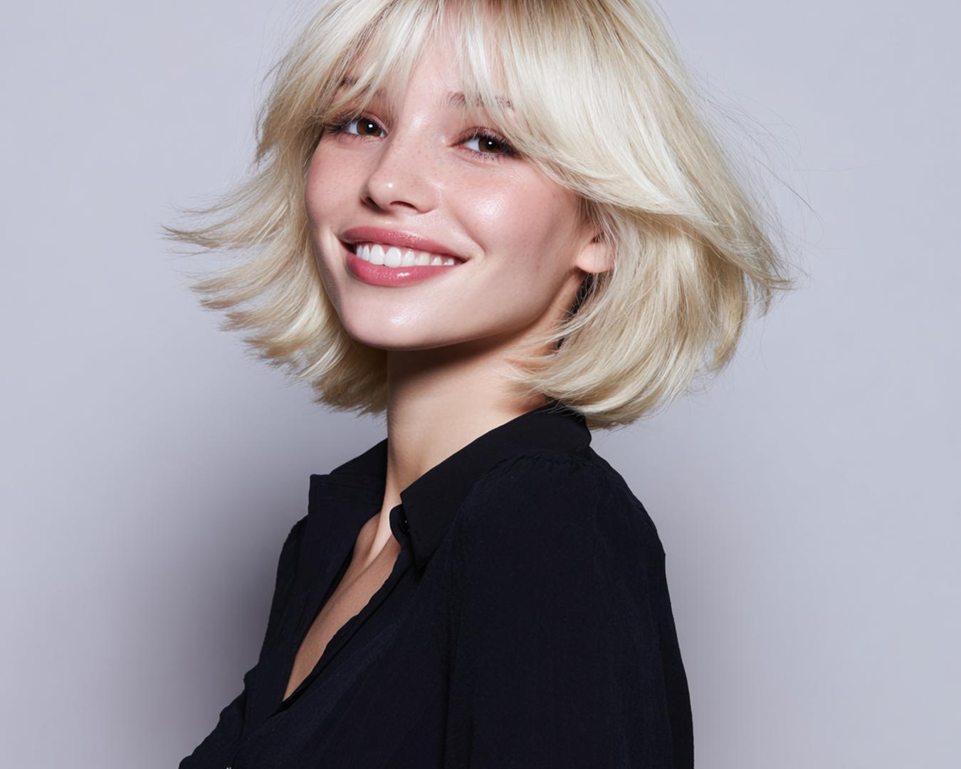 Blonde Halflange Bob Met Gordijnpony