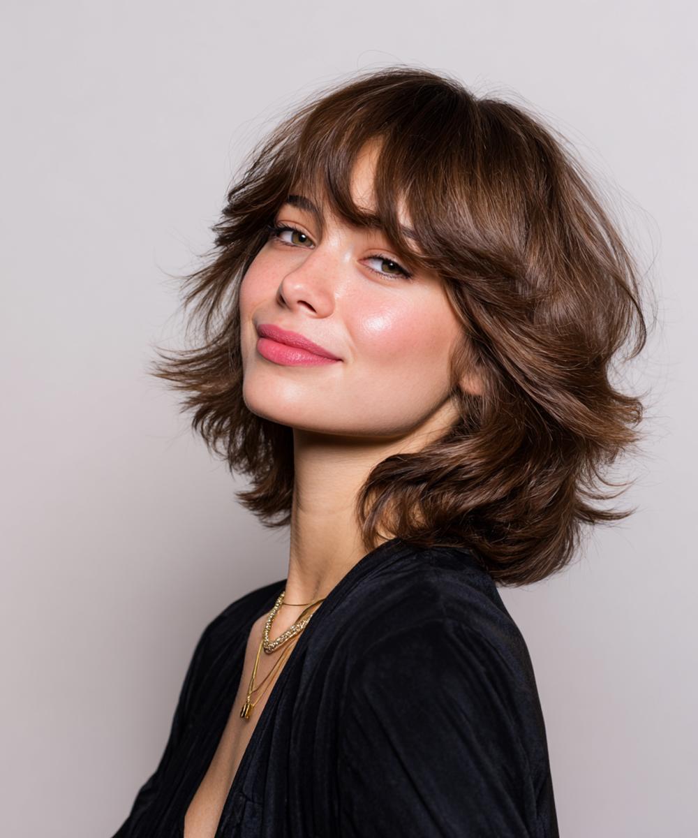 Gelaagde Halflange Bob Met Pony