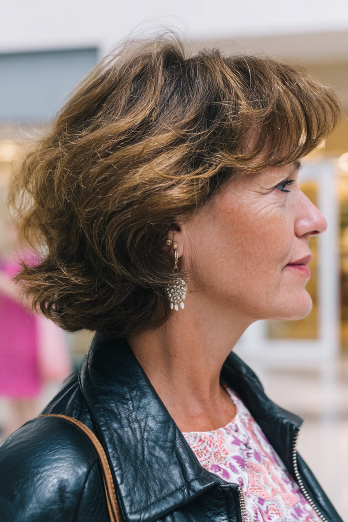 Halflange Grijze Bob Zijstreep