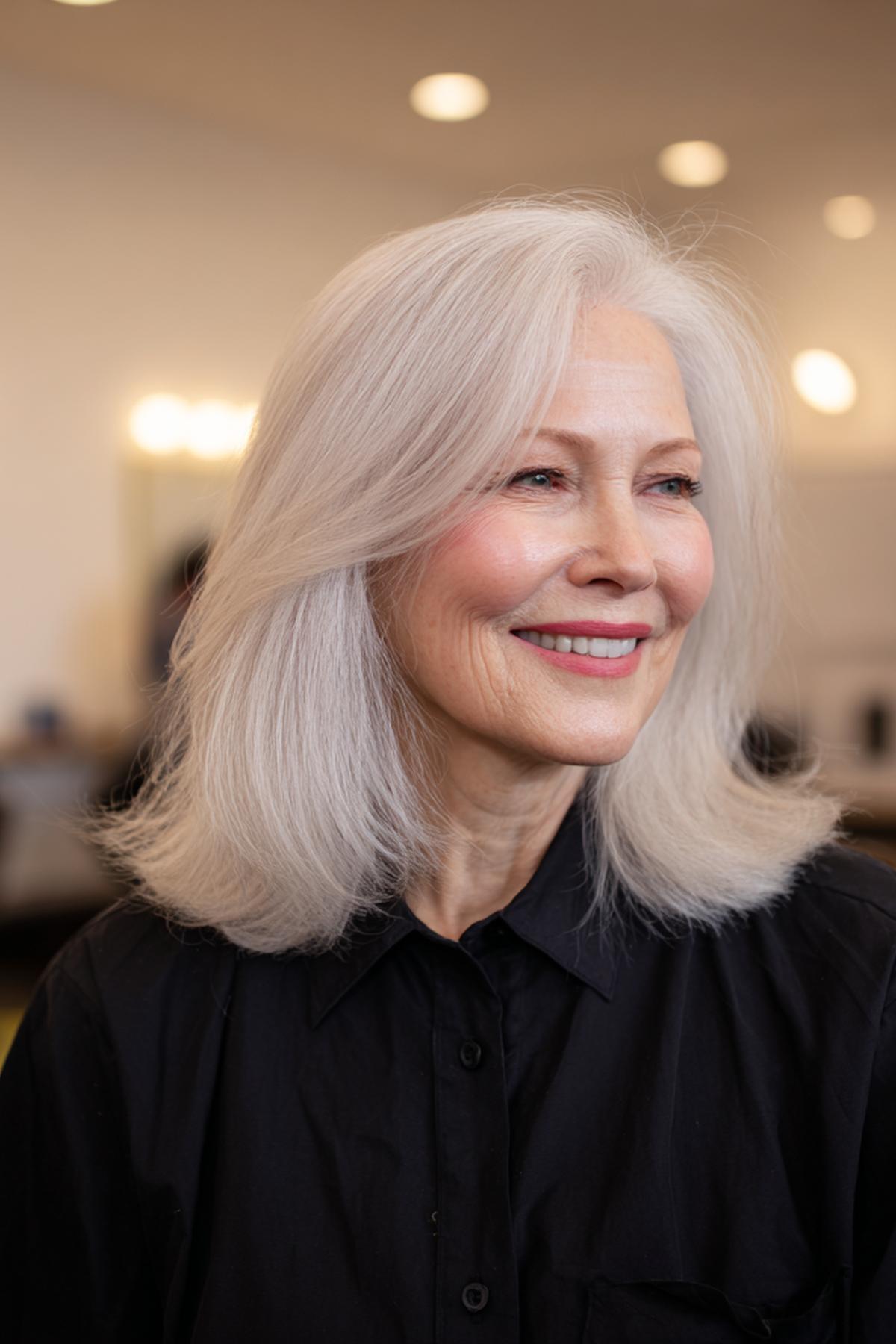 Zilverwit Halflang Met Zachte Laagjes