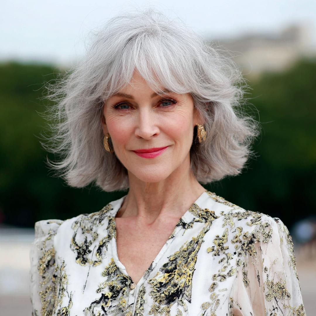 Zilvergrijs Halflang Gelaagd Met Pony