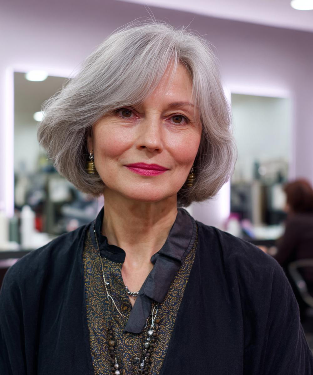 Ronde Grijze Bob Met Volume