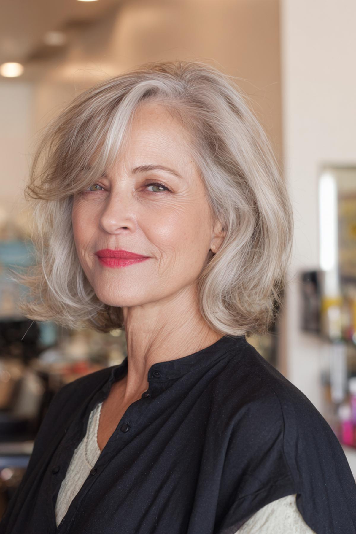 Halflang Zilvergrijs Bob Met Lok