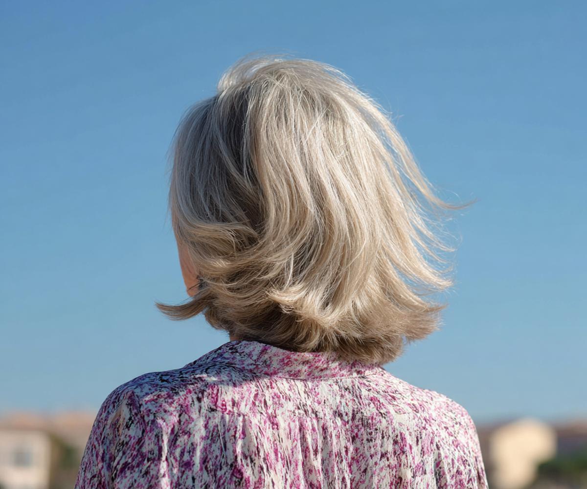 Halflang Zilvergrijs Gelaagd Uitwaaierend