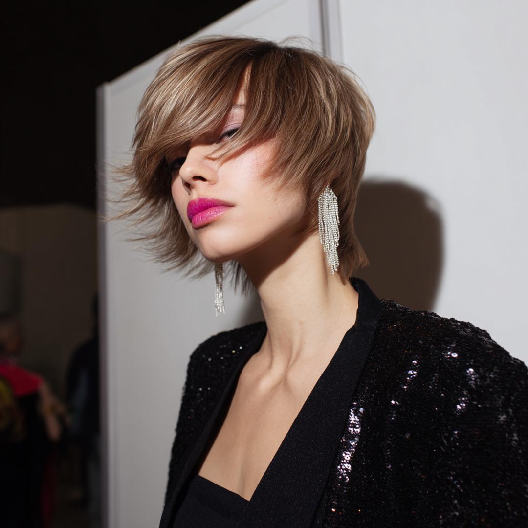 Blond Gelaagde Shag Met Pony