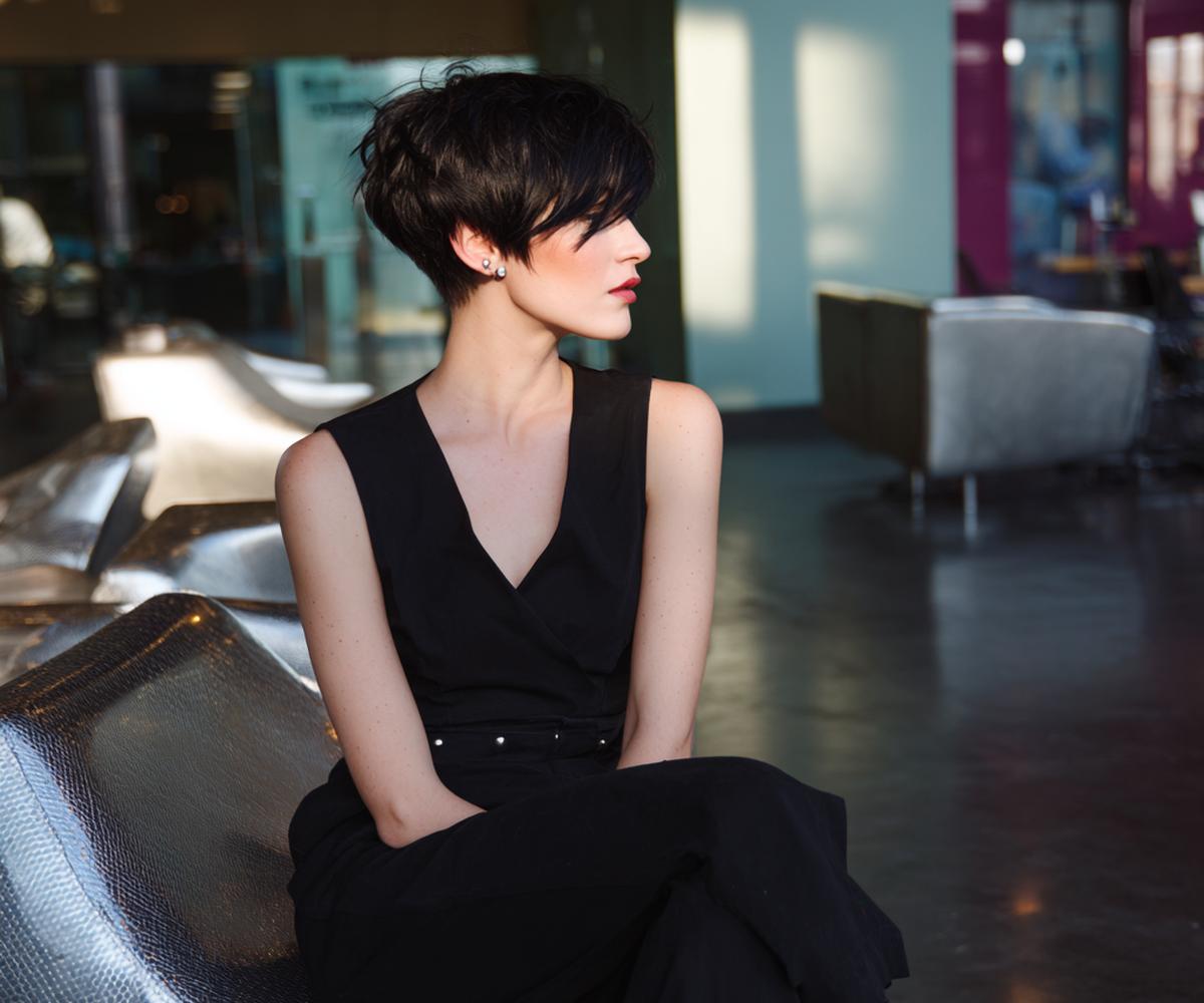 Zwarte Asymmetrische Pixie Lok