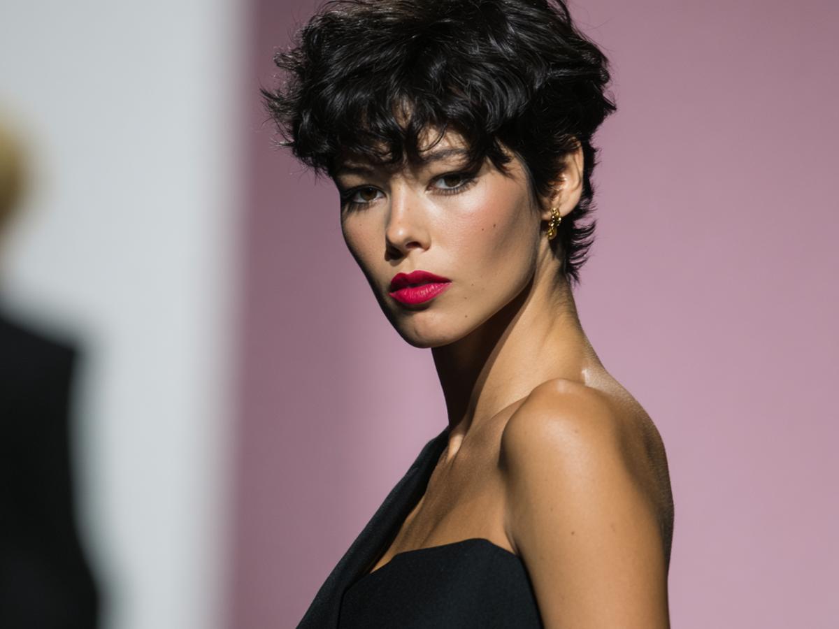 Donkere Krullende Korte Pixie