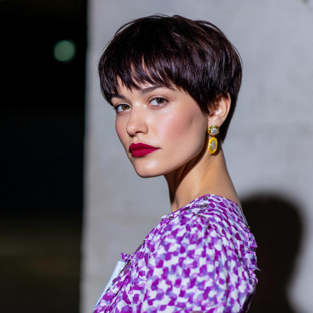 Donkerbruine Pixie Met Lange Pony